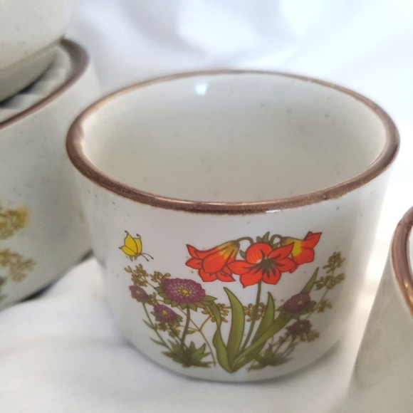 : Vintage Floral Teapot & warmer Set with 5 tea cups Stoneware Speckled - Picture 5 of 16